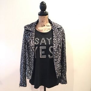 Bebe Black Gray Leopard Moto Style Jacket NWT